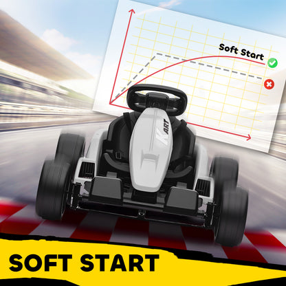 24V Electric Go Kart with Drift Mode, Adjustable Seat, White
