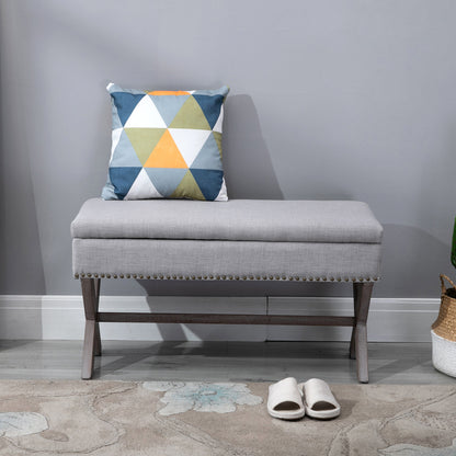 91cm Elegant Storage Stool Bentwood Frame Sponge Top w/ Studding Grey