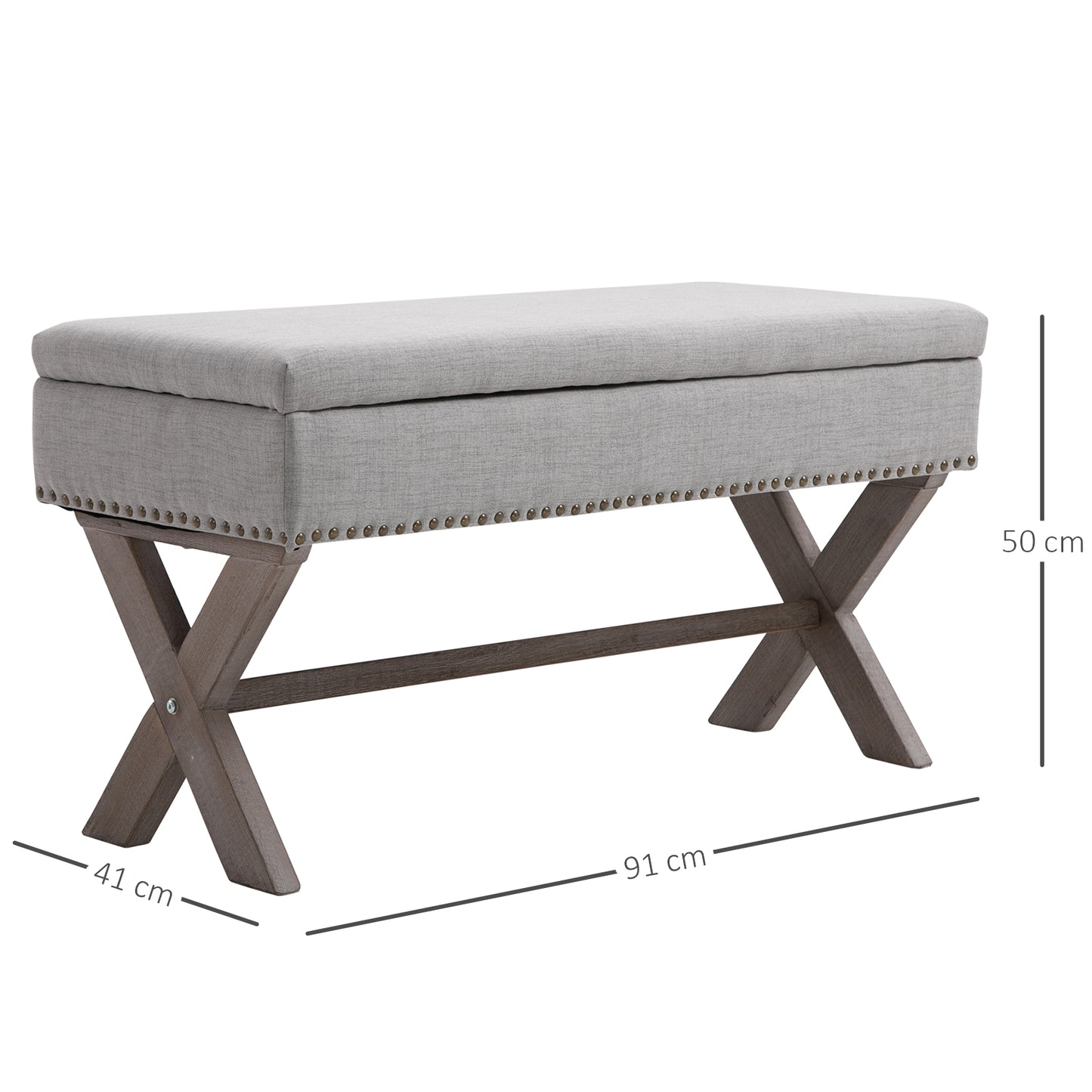 91cm Elegant Storage Stool Bentwood Frame Sponge Top w/ Studding Grey