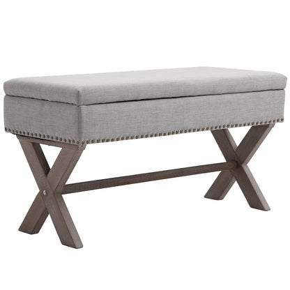 91cm Elegant Storage Stool Bentwood Frame Sponge Top w/ Studding Grey