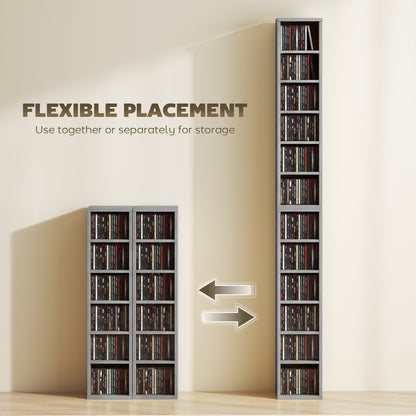 Set of 2 CD Storage Unit DVD Shelf with Adjustable Shelves Light Grey