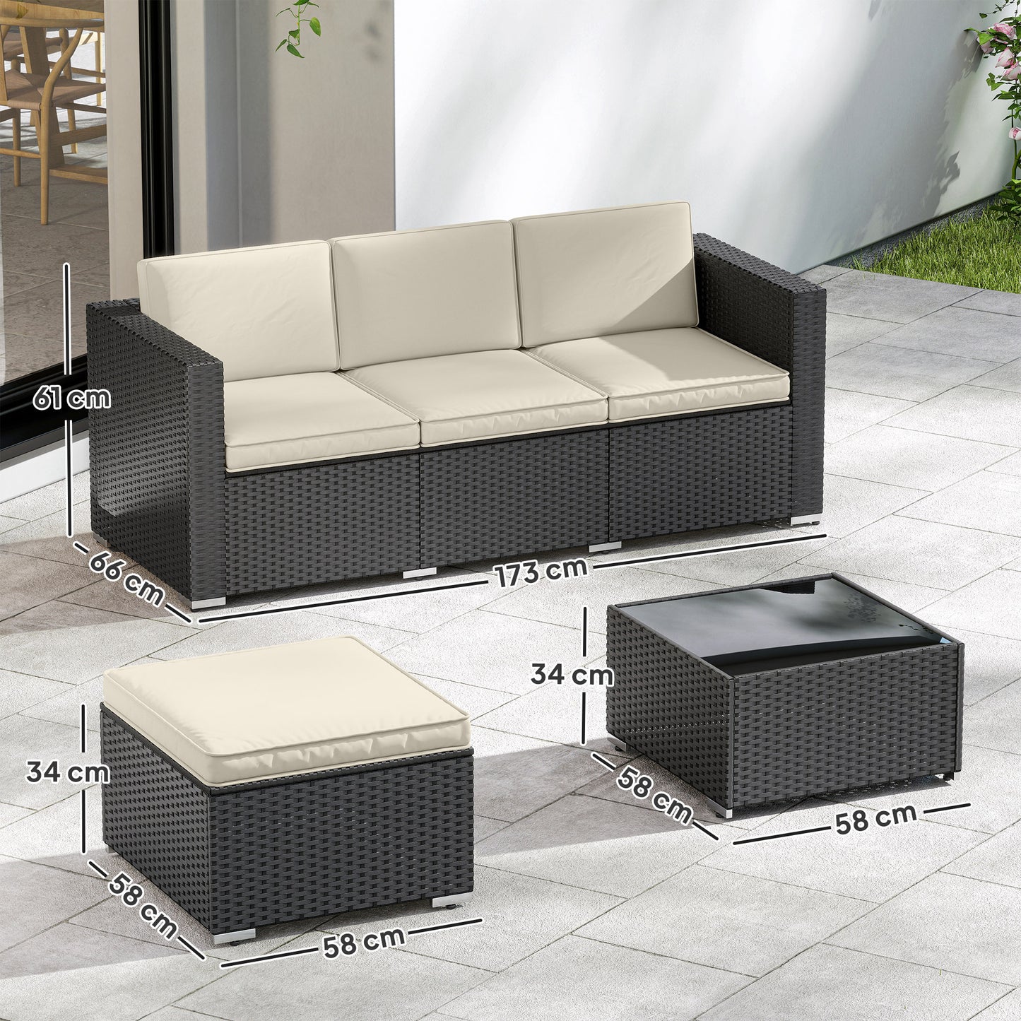Garden Furniture Set w/ Padded Cushions Corner Sofa Set, Black