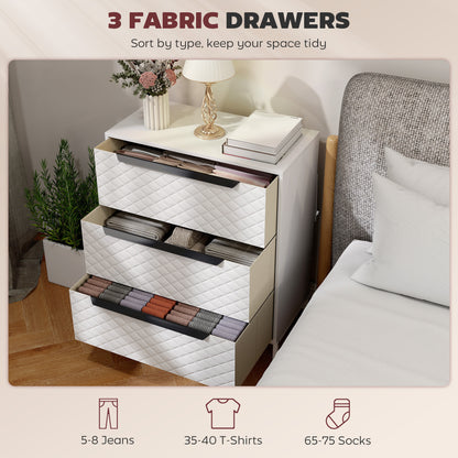 Chest of Drawers, 3 Fabric Drawer Dresser, Aluminium Handles, White