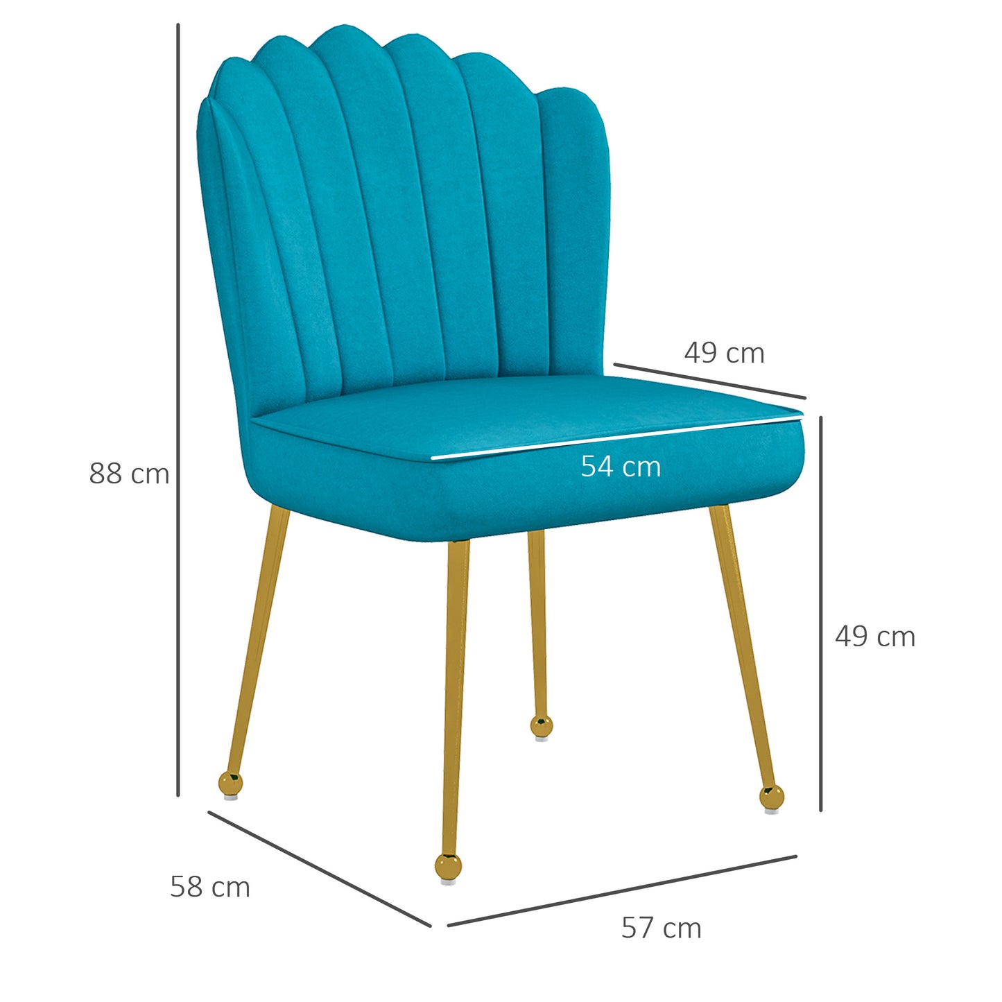 Velvet-Feel Shell Accent Chair Home Bedroom Lounge Metal Legs Blue