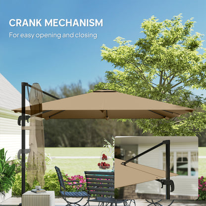 3 x 3 m Cantilever Parasol, Square Patio Umbrella with Crank Handle