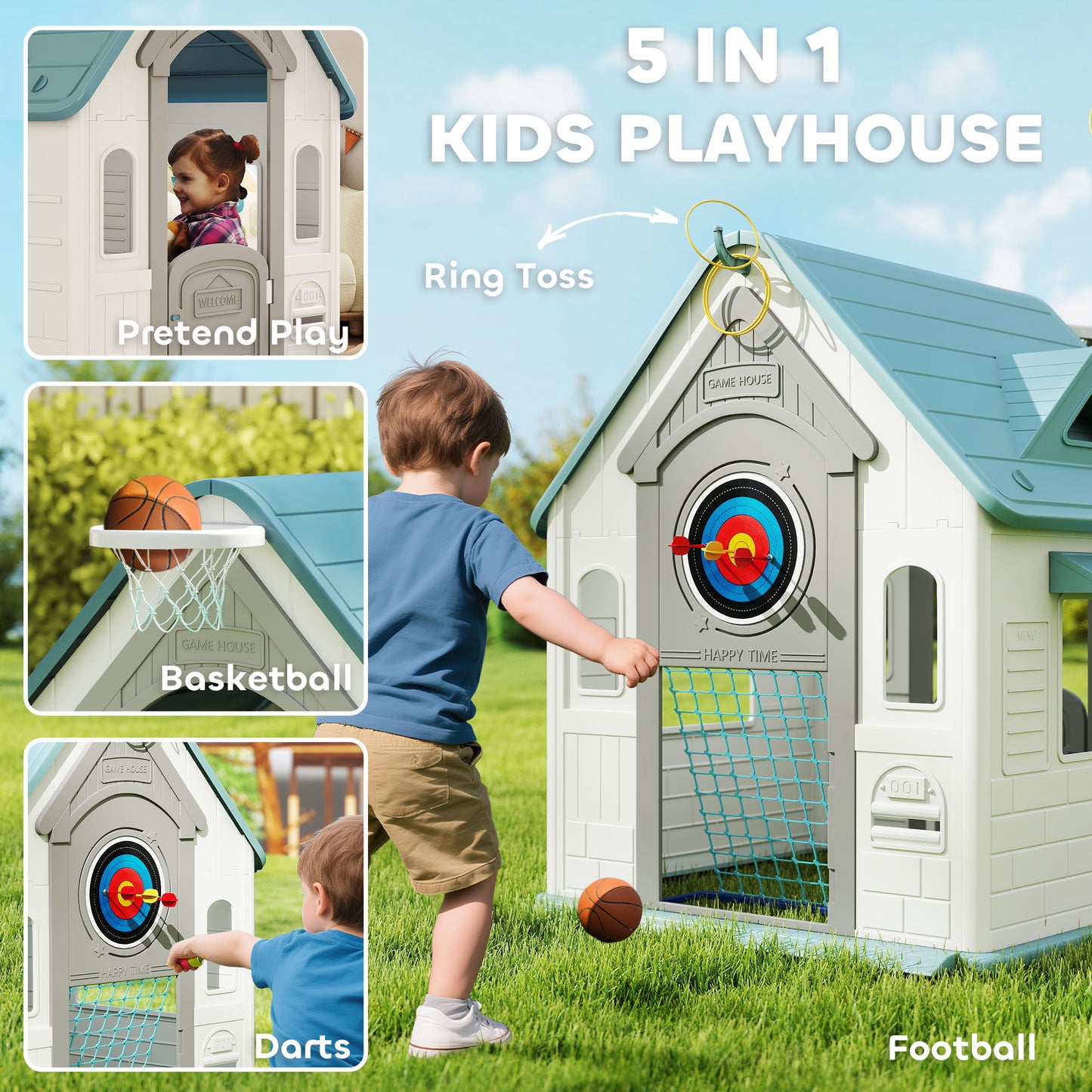 Playhouse for Kids Outdoor Indoor, 5 in 1 Garden House, Beige