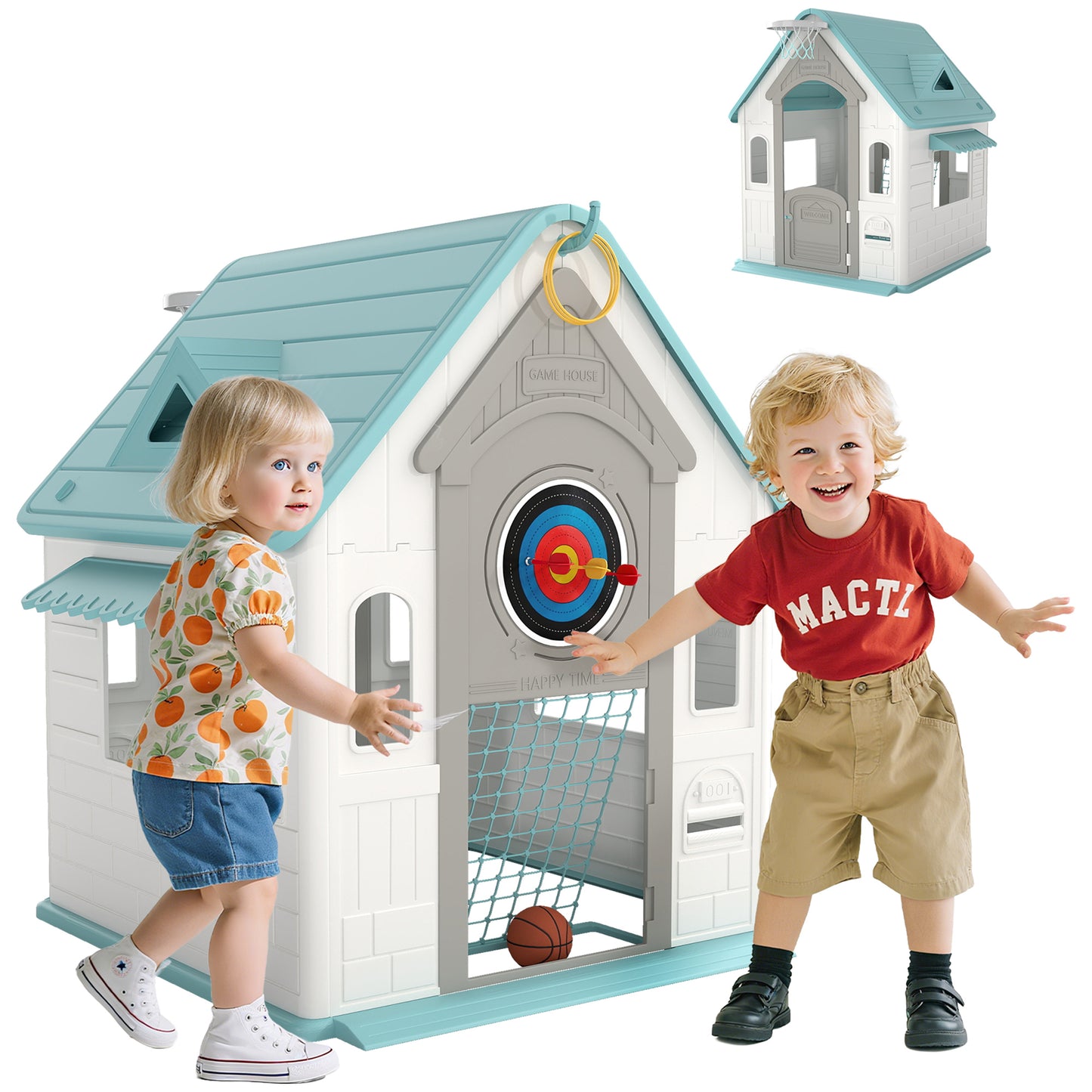 Playhouse for Kids Outdoor Indoor, 5 in 1 Garden House, Beige
