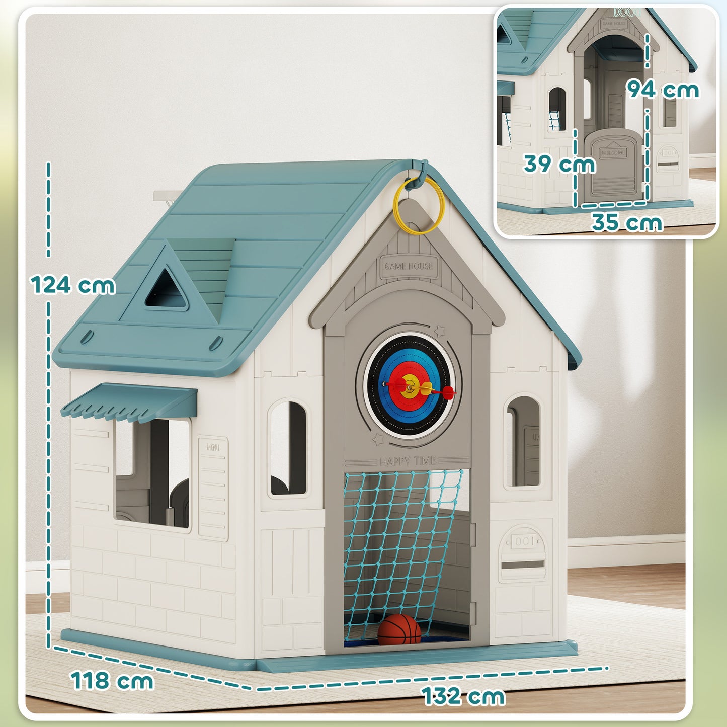 Playhouse for Kids Outdoor Indoor, 5 in 1 Garden House, Beige