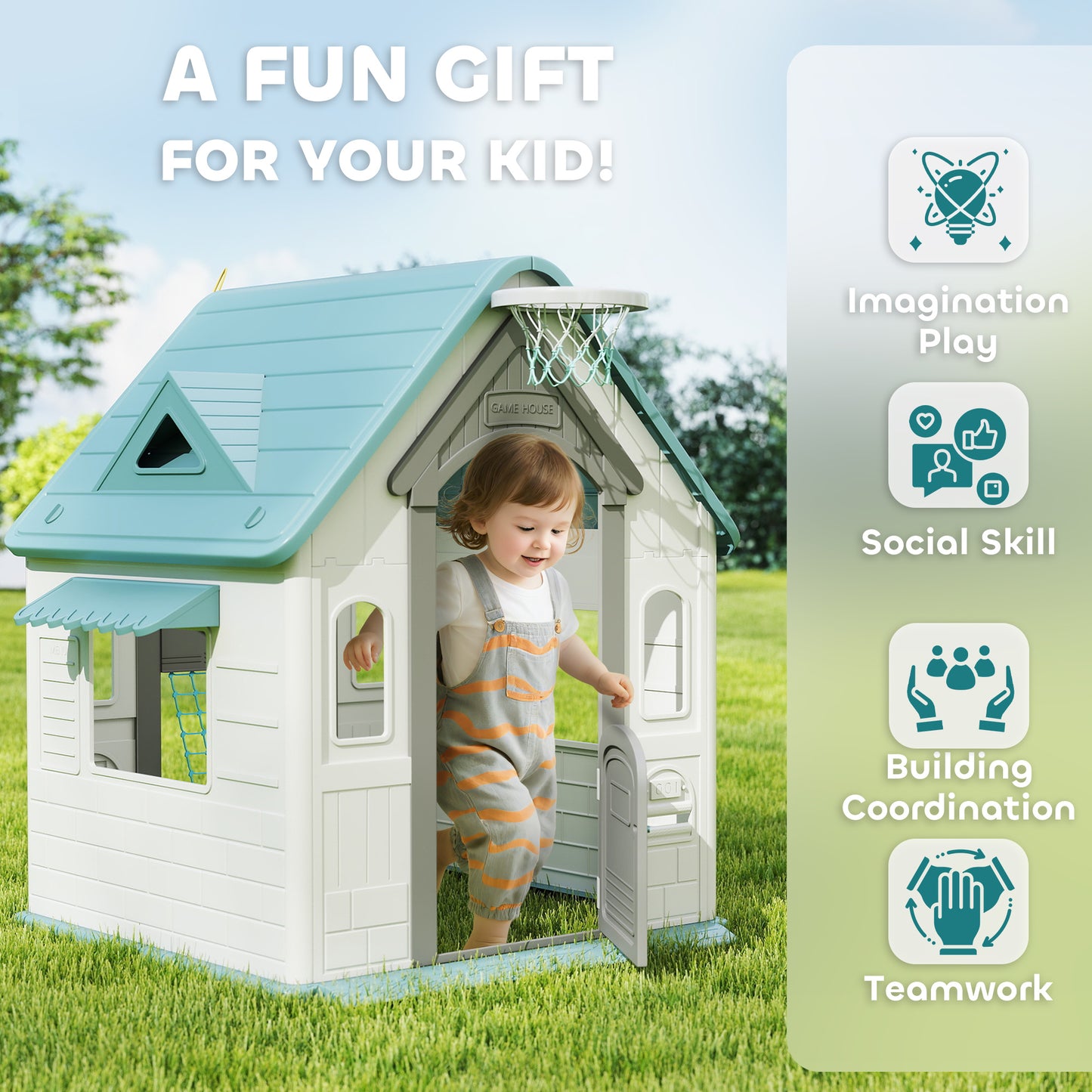 Playhouse for Kids Outdoor Indoor, 5 in 1 Garden House, Beige
