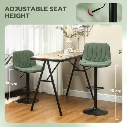 Bar Stools Set of 2, Modern Armless Bar Chairs, Green