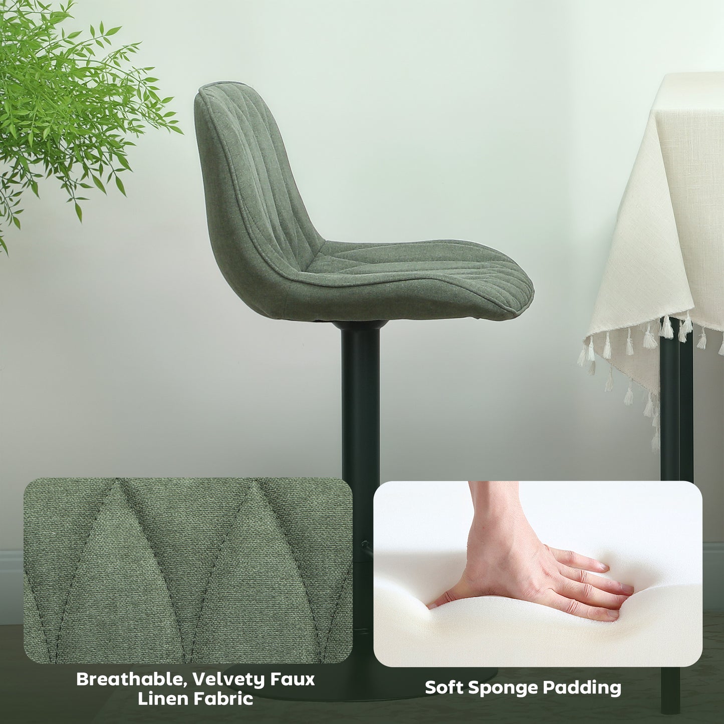 Bar Stools Set of 2, Modern Armless Bar Chairs, Green