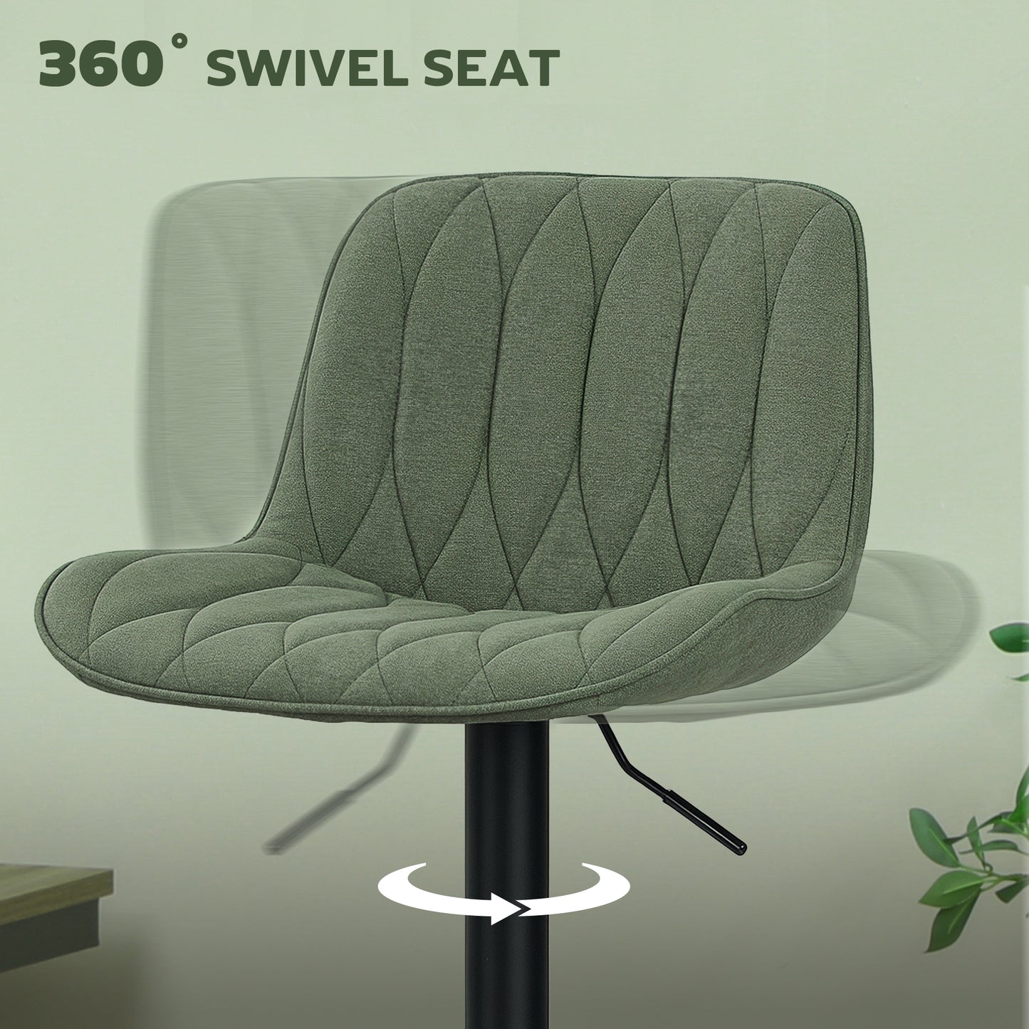 Bar Stools Set of 2, Modern Armless Bar Chairs, Green