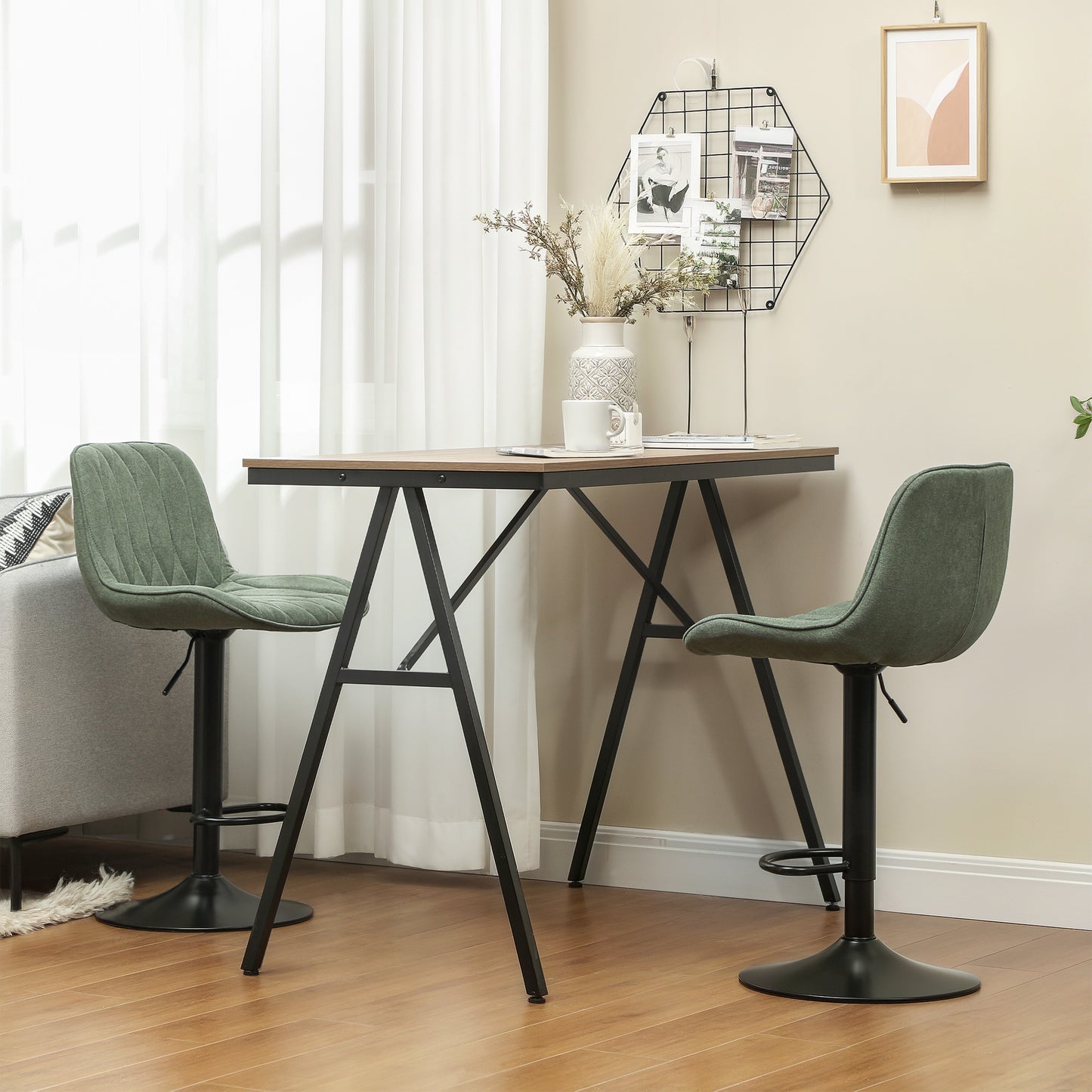 Bar Stools Set of 2, Modern Armless Bar Chairs, Green