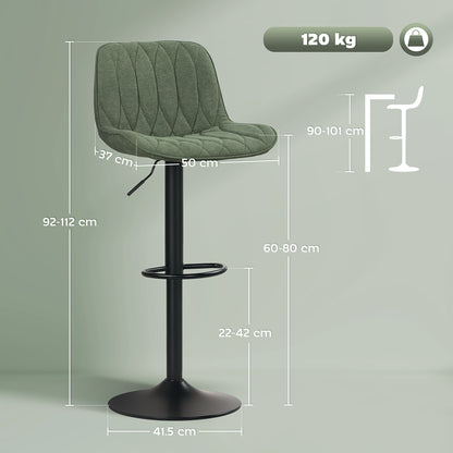 Bar Stools Set of 2, Modern Armless Bar Chairs, Green