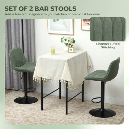 Bar Stools Set of 2, Modern Armless Bar Chairs, Green