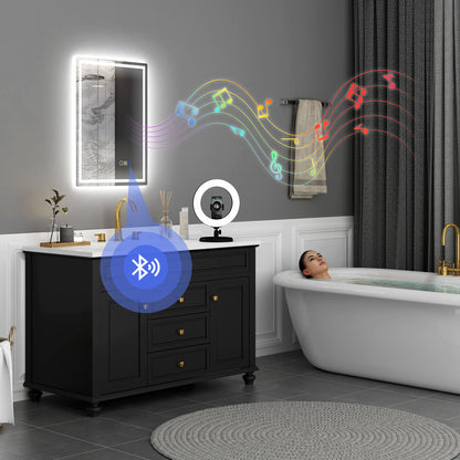 500 x 700 mm Bathroom Mirror with Bluetooth Clock Lights Demister Pad