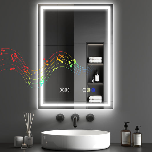 500 x 700 mm Bathroom Mirror with Bluetooth Clock Lights Demister Pad