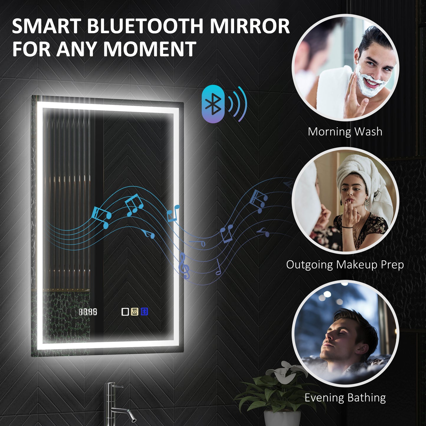 500 x 700 mm Bathroom Mirror with Bluetooth Clock Lights Demister Pad
