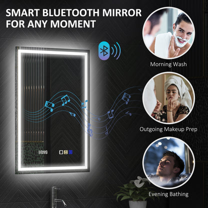 500 x 700 mm Bathroom Mirror with Bluetooth Clock Lights Demister Pad