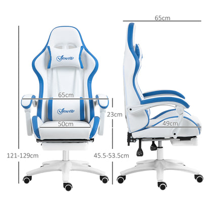 Racing Style Gaming Chair with Reclining Function Footrest, Blue