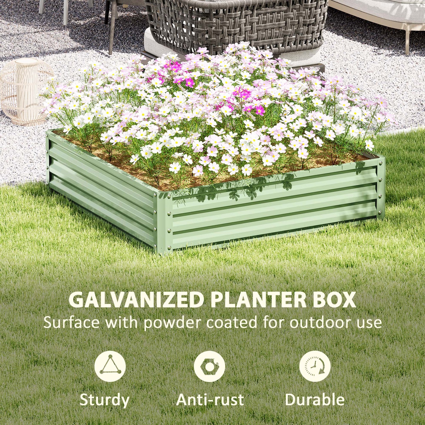 Raised Garden Bed Metal Patio Backyard Flower Planter, Light Green