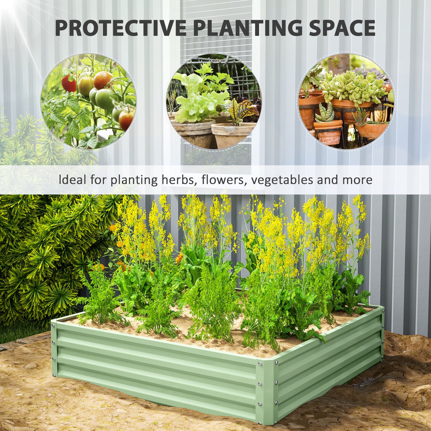 Raised Garden Bed Metal Patio Backyard Flower Planter, Light Green