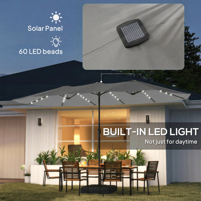 Double Sided Garden Parasol w/ 60 Solar LED Lights 4.5m, Grey