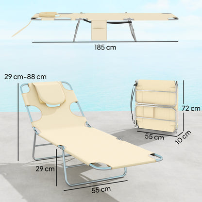2 Sun Loungers with Reading Hole, Folding Garden Lounger, Beige
