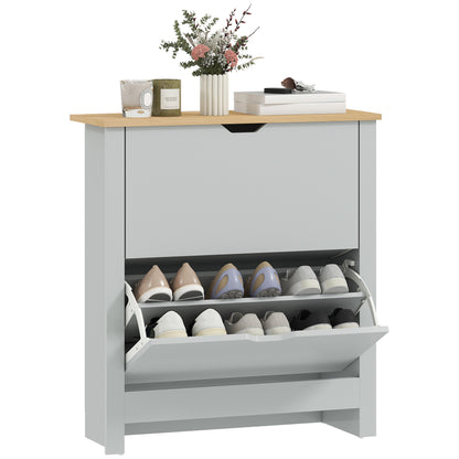 12-Shoe Storage Cabinet 4 Shelves 2 Drawers Tabletop Light Grey
