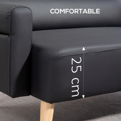 2 Seater Sofa Settee, Modern Faux Leather Couch with Wood Legs