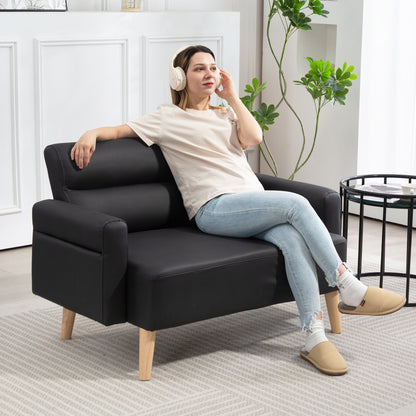 2 Seater Sofa Settee, Modern Faux Leather Couch with Wood Legs