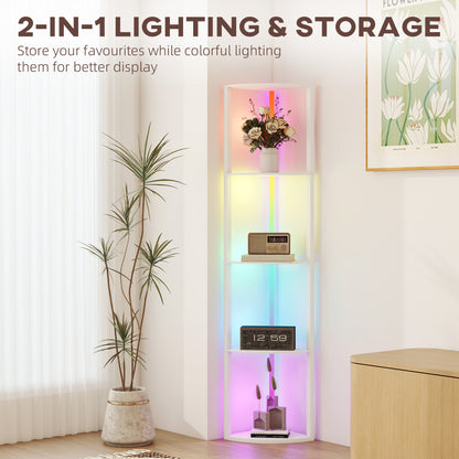 RGB LED Floor Lamp with Shelves and Remote Control for Living Room