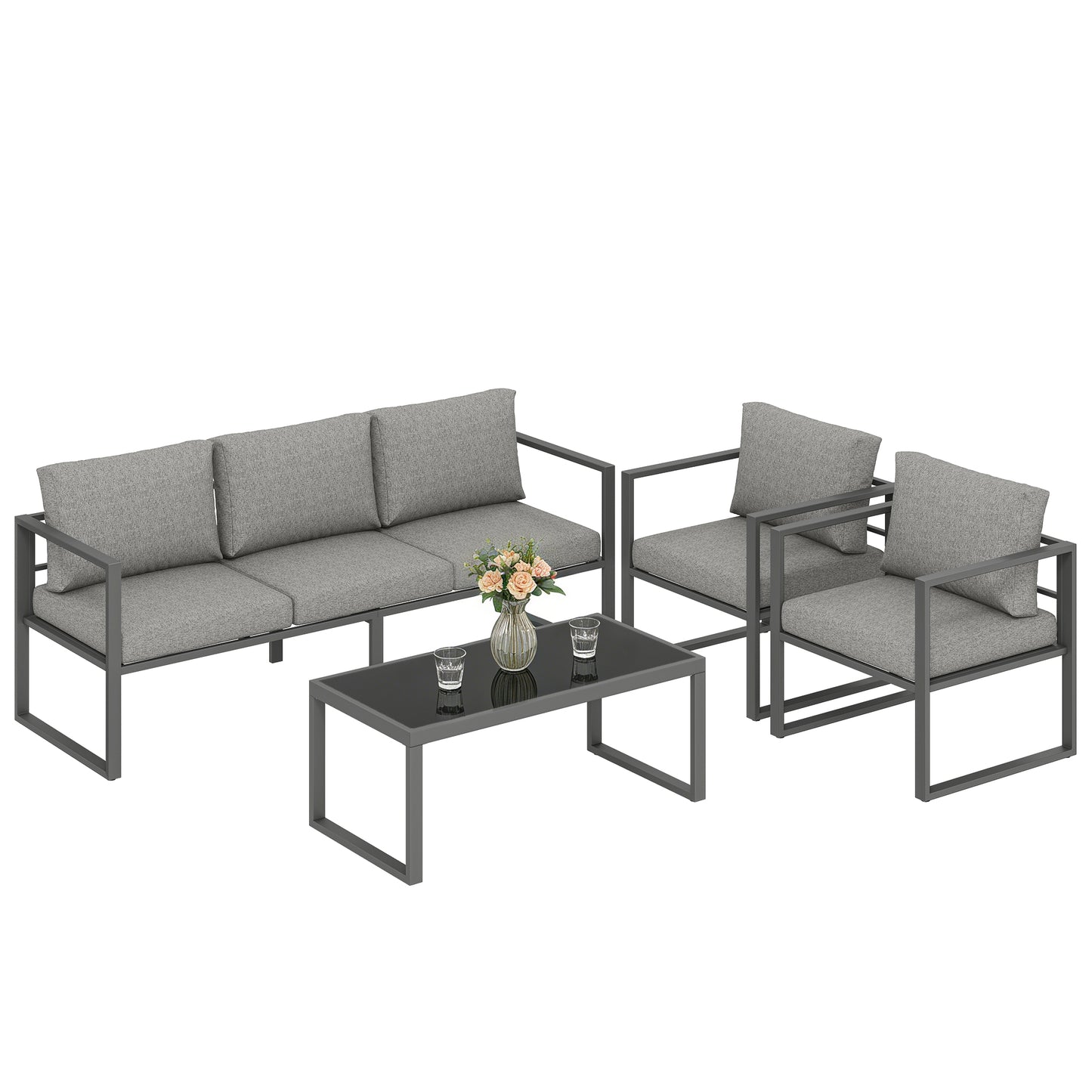 Patio Furniture Set Aluminium Frame Dark Grey