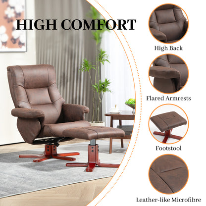 Recliner Chair with Footstool, Backrest Adjustable, Armchair, Brown