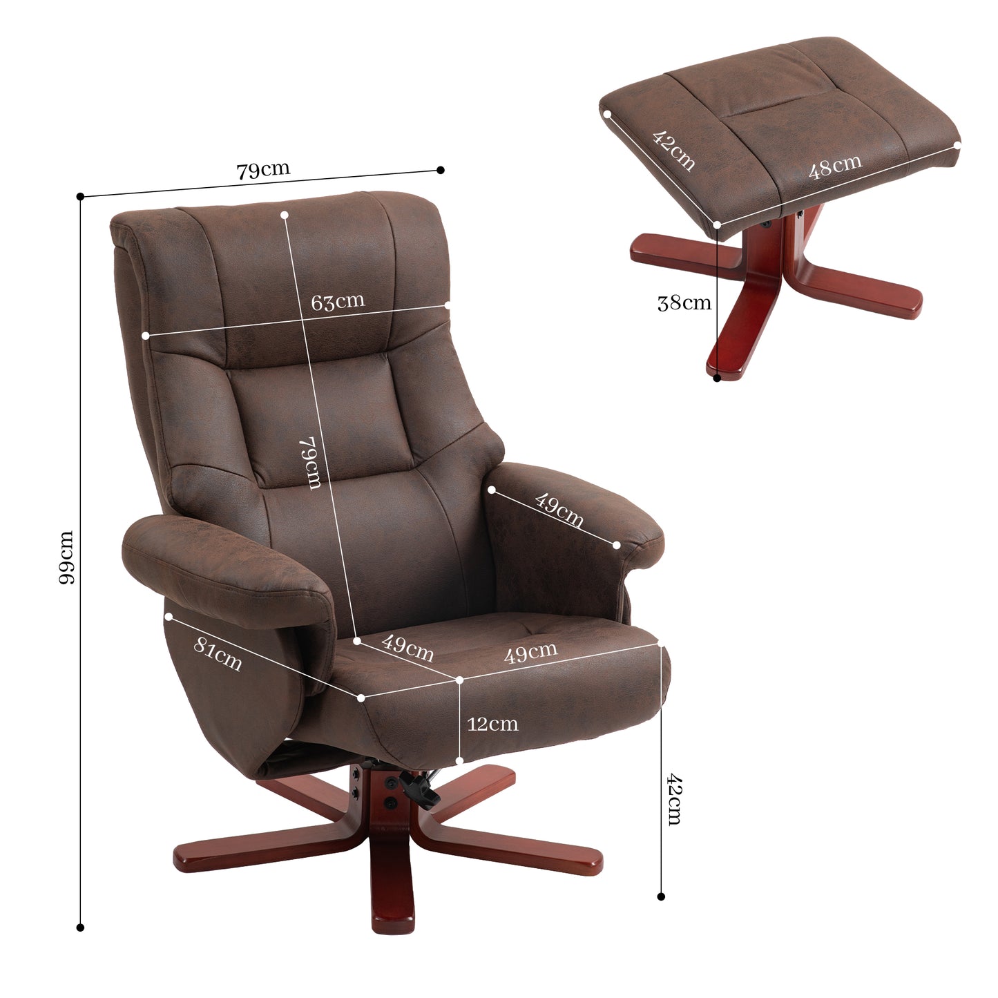 Recliner Chair with Footstool, Backrest Adjustable, Armchair, Brown