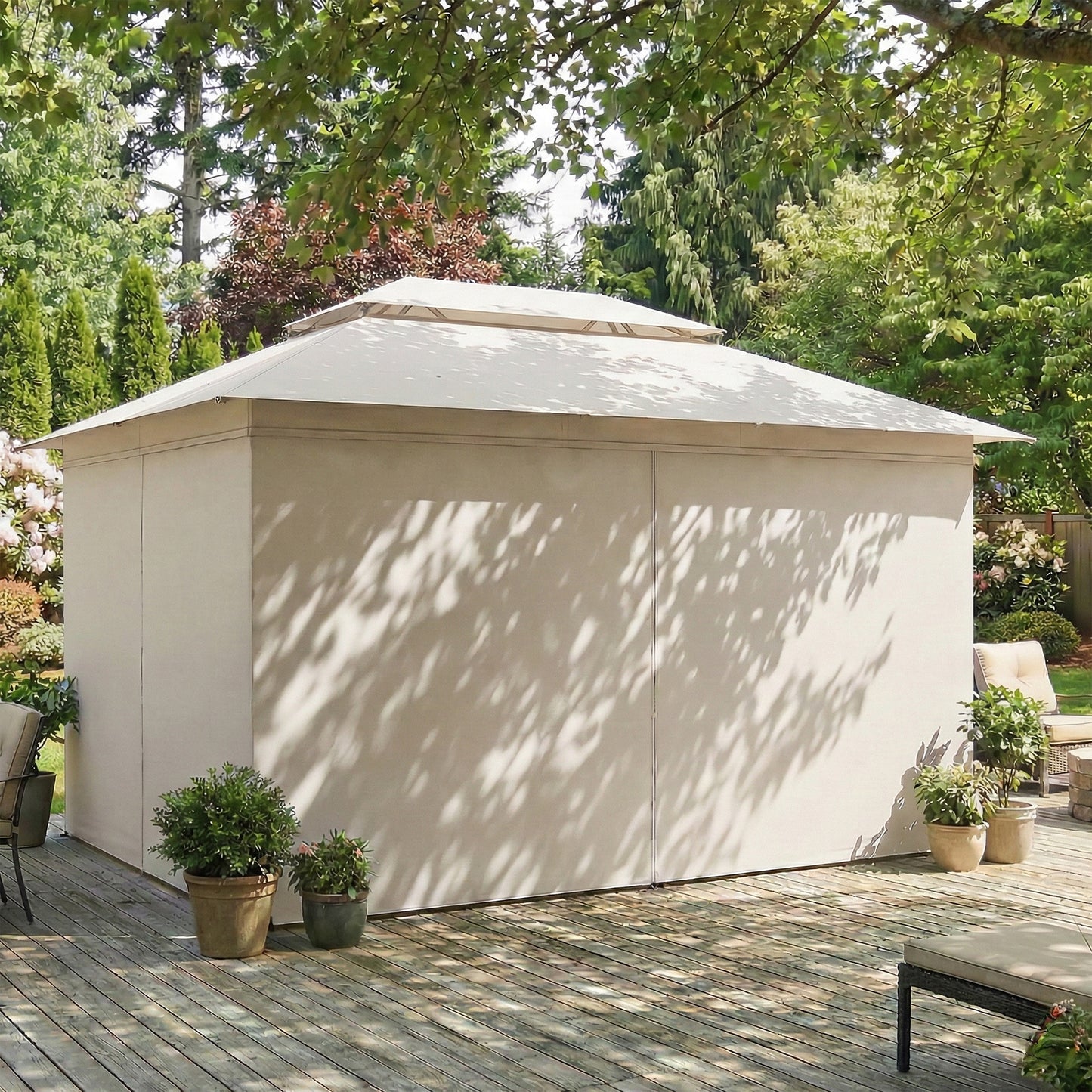 3 x 4 m Outdoor Garden Gazebo with UPF50+ Double Roof, Beige
