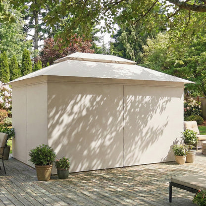 3 x 4 m Outdoor Garden Gazebo with UPF50+ Double Roof, Beige