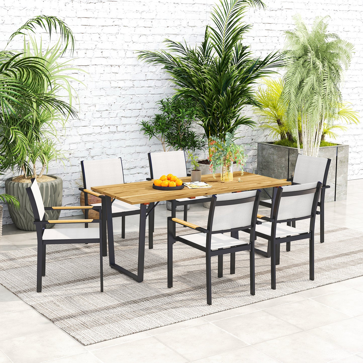 Wooden Garden Table for 6 with 5cm Parasol Hole for Balcony Terrace