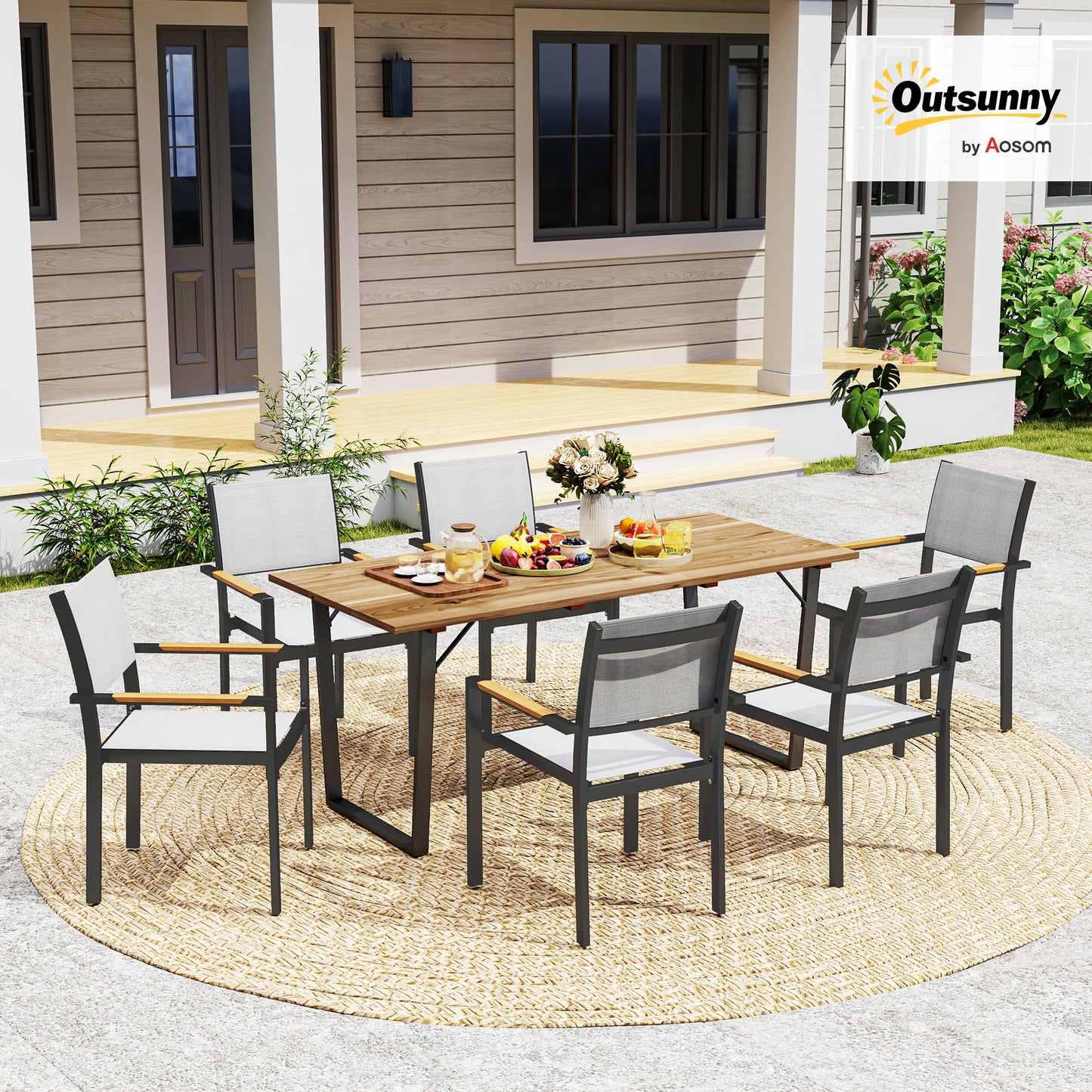Wooden Garden Table for 6 with 5cm Parasol Hole for Balcony Terrace