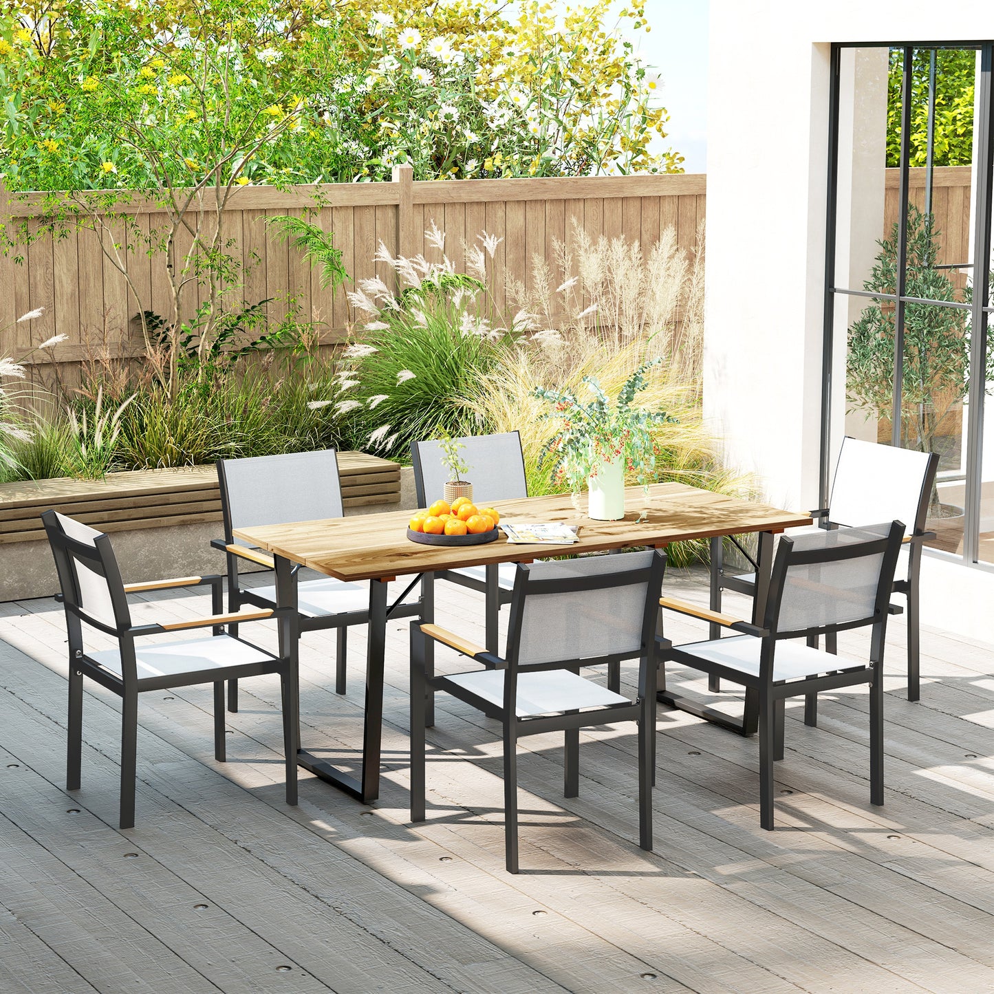 Wooden Garden Table for 6 with 5cm Parasol Hole for Balcony Terrace