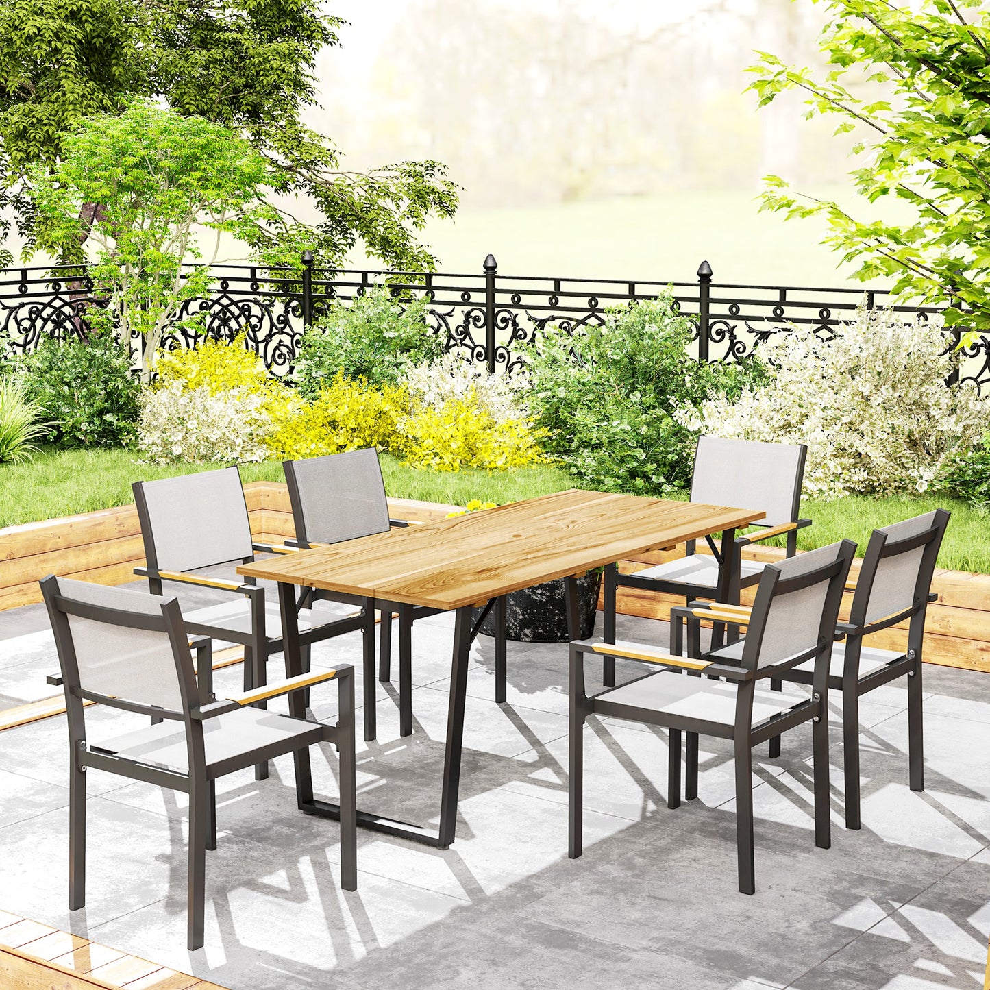 Wooden Garden Table for 6 with 5cm Parasol Hole for Balcony Terrace