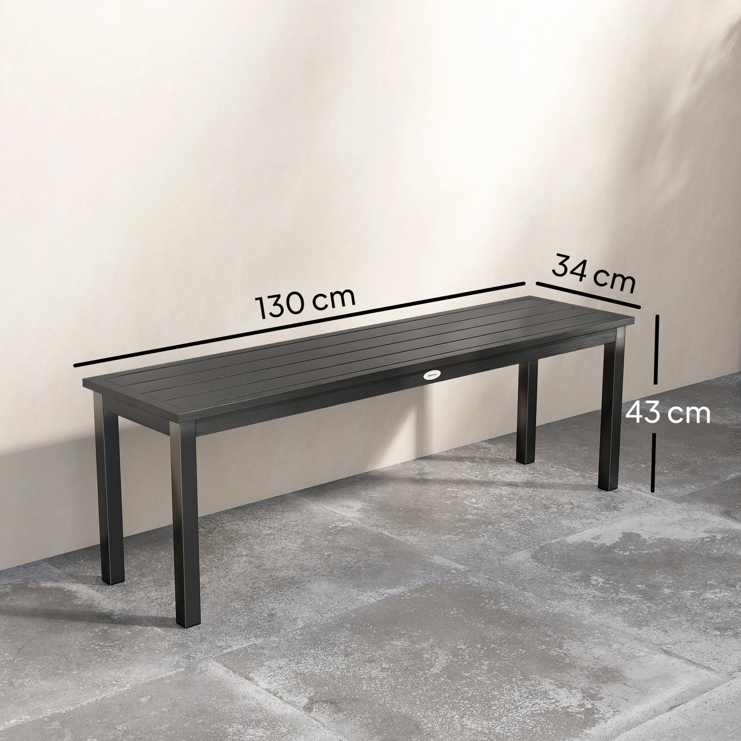 Metal Garden Bench Loveseat with Wood-Effect Slatted Seat, Grey