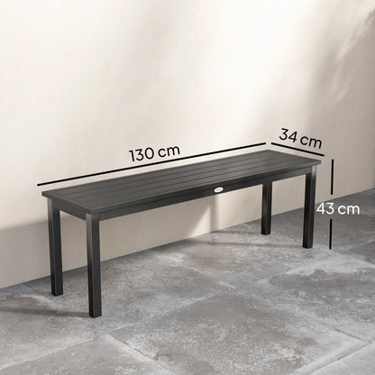Metal Garden Bench Loveseat with Wood-Effect Slatted Seat, Grey