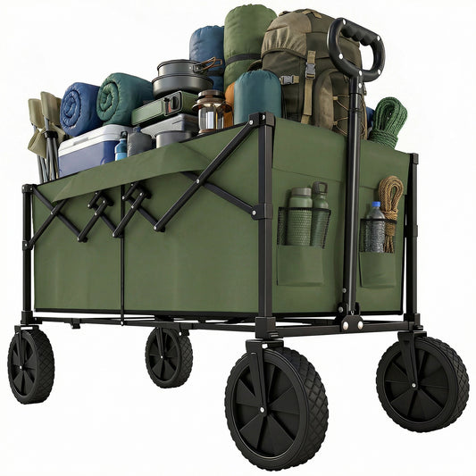 95L Foldable Festival Trolley on Wheels, Dark Green