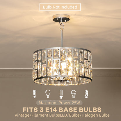 Flush Mount Ceiling Light, 3-Light Crystal Chandelier for Living Room