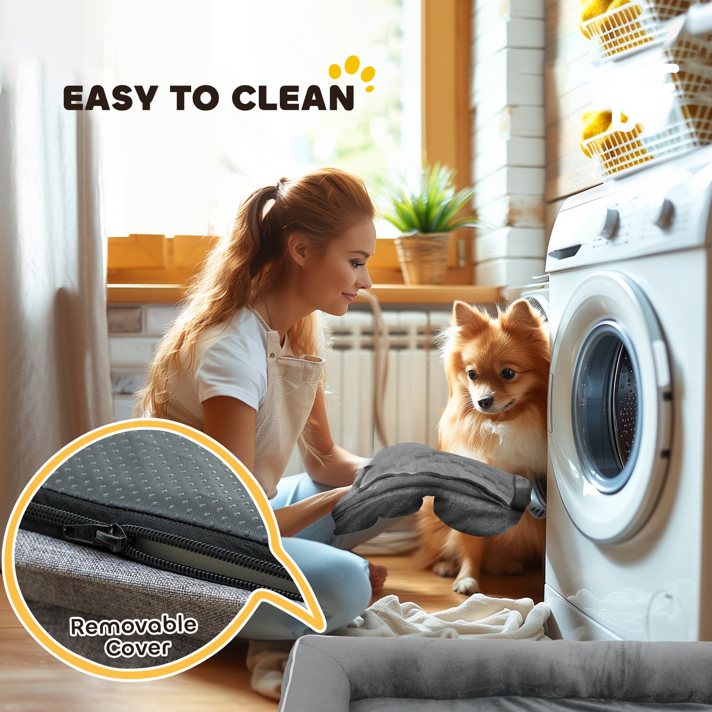 Dog Sofa Bed, Washable Pet Bed with Non-Slip Bottom, Grey