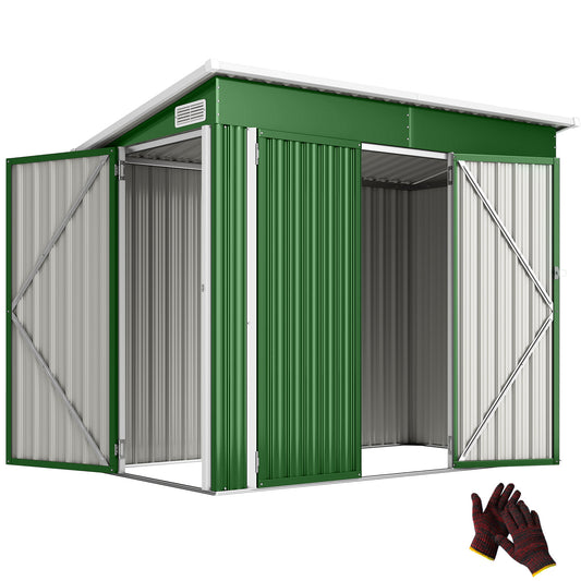 Outdoor Storage Shed, 7.5 x 4.3ft Metal Garden Shed, Green