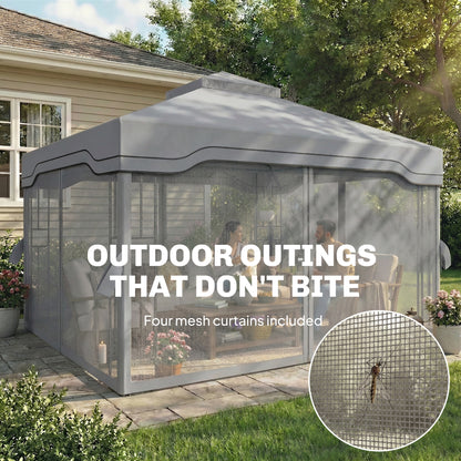 3 x 3.6 m Garden Gazebo with Shelves, UPF50+ Permanent Gazebo