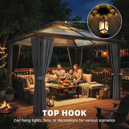 2.5x2.5 m Hardtop Gazebo Canopy w/ Drainage Gutters, Garden Gazebo