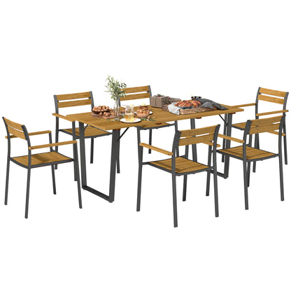 7 Piece Garden Dining Set with Table and 6 Stackable Chairs, Brown